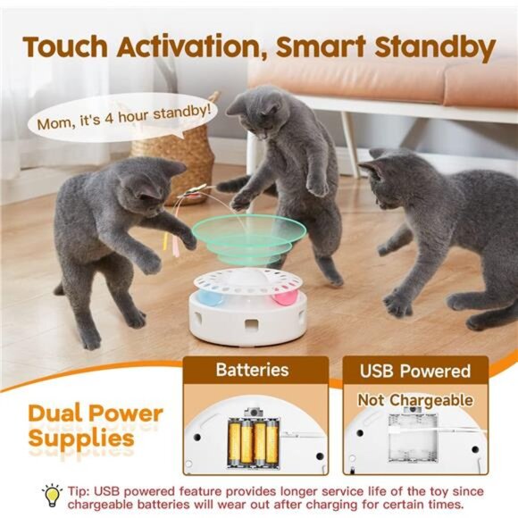 Cat Toys 3in1 Automatic Interactive Kitten Toy, Fluttering Butterfly - Picture 6 of 14